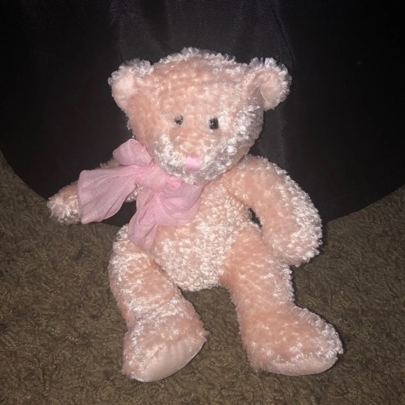 Tinkle Pink Chenille Bear with ribbon - Picture 1 of 4